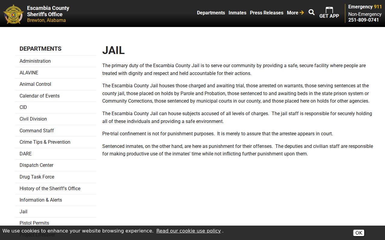 Escambia County arrest records jail page inmate categories