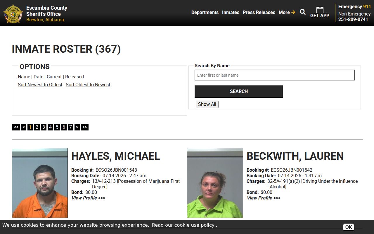 Escambia County arrest records current inmate roster charges