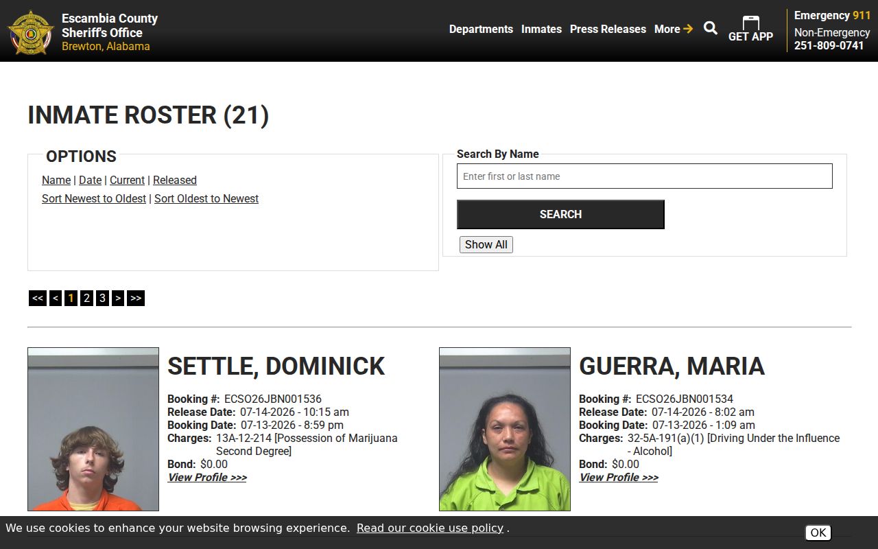 Escambia County arrest records released 48 hour roster