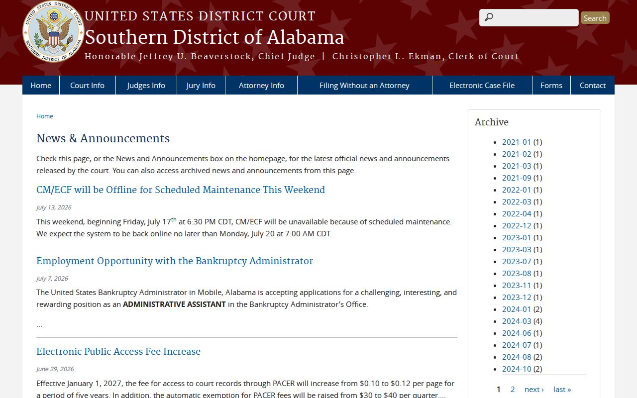Escambia County court dockets Southern District of Alabama federal court source
