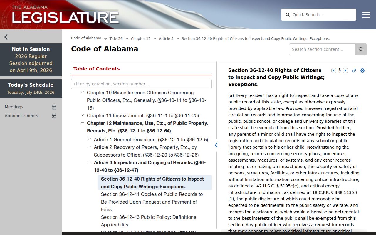 Escambia County court records Alabama public records statute