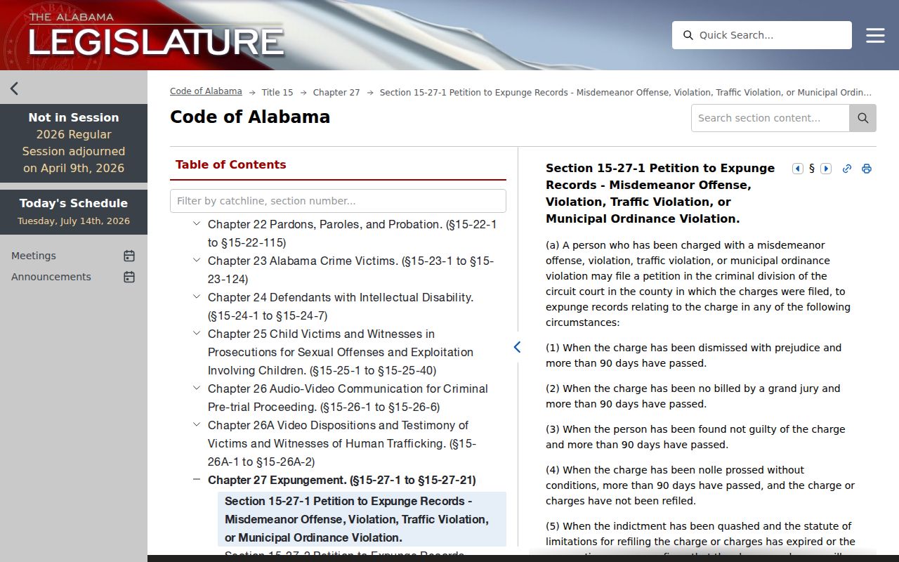 Escambia County criminal court records misdemeanor expungement statute
