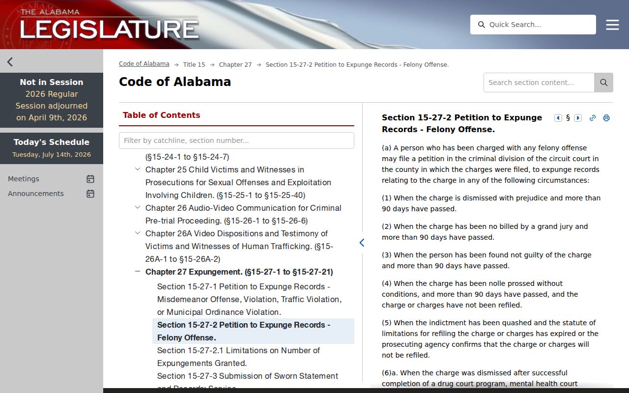 Escambia County criminal court records felony expungement statute