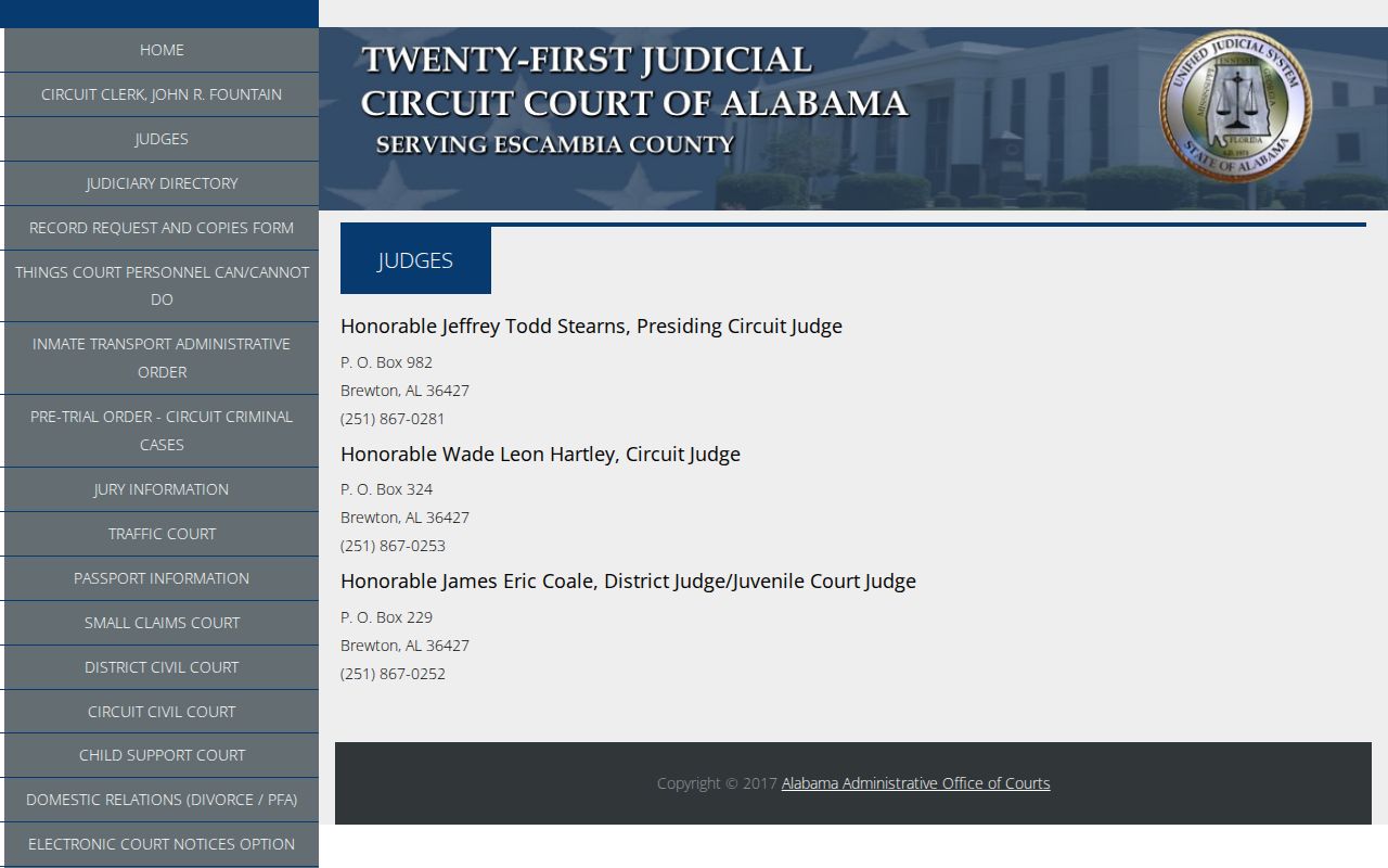 Escambia County Circuit Court judges and records