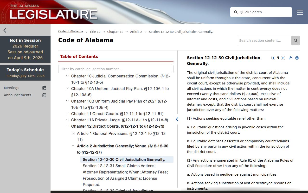 Escambia County Circuit Court lower court jurisdiction statute