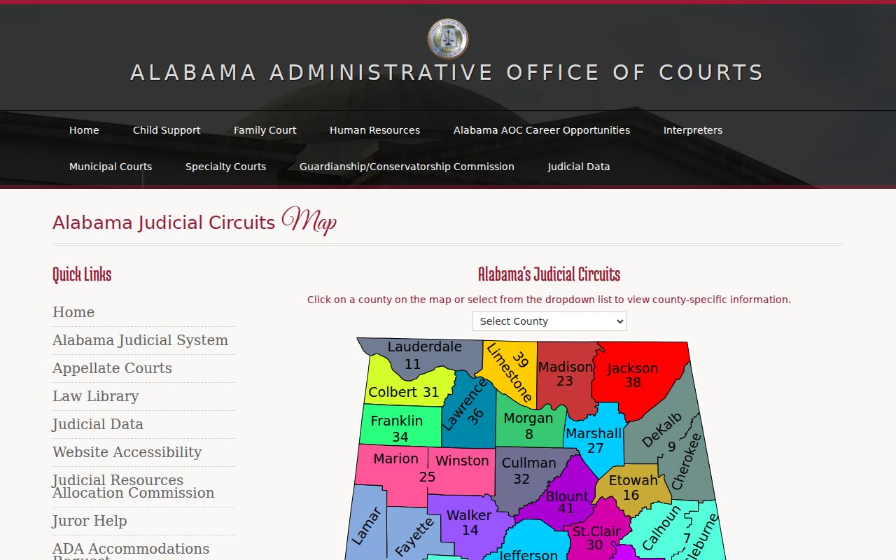 Escambia County court records Alabama AOC judicial circuits map