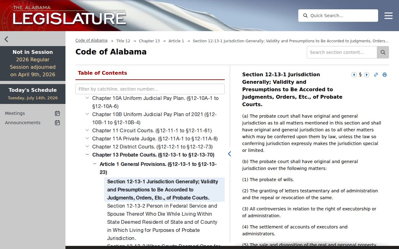 Escambia County probate records Alabama jurisdiction statute