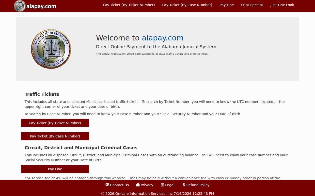Escambia County traffic court records Alapay online credit card payment