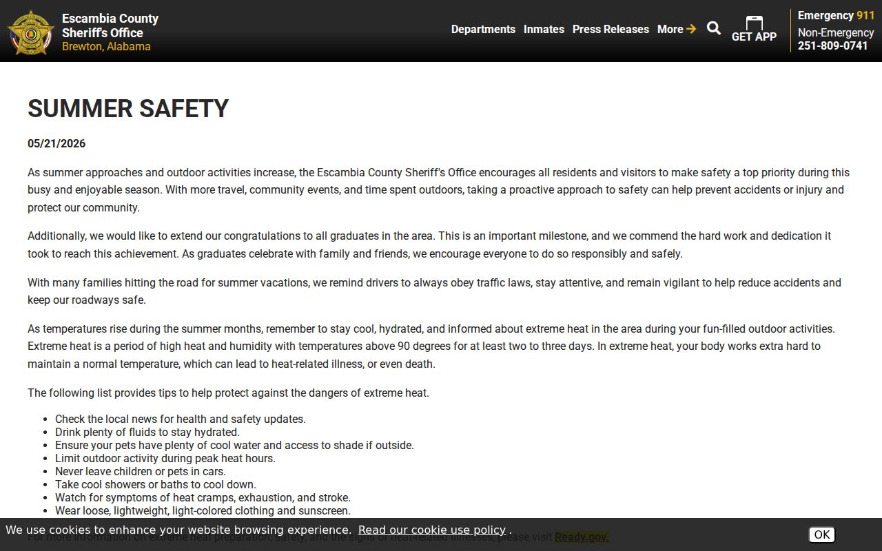 Escambia County warrant records sheriff summer safety press release